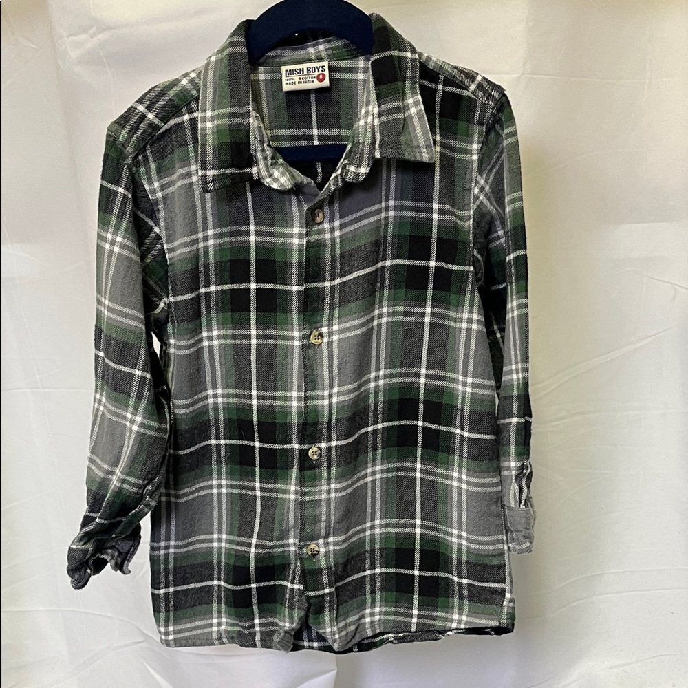 Mish boys Plaid flannel Button Down Shirt with lightning bolt size 6